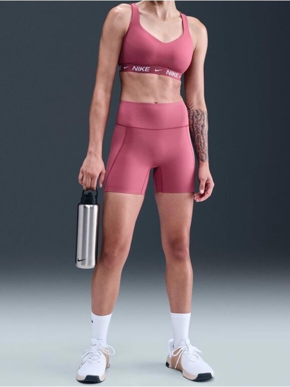 Bundle Nike Universa Women's 5" Biker Shorts HQ6832-634 & Indy Sports Bra FD1068